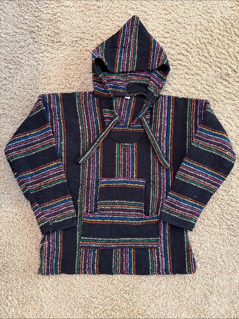 Black Multi-Stripe Hooded Baja Sweater